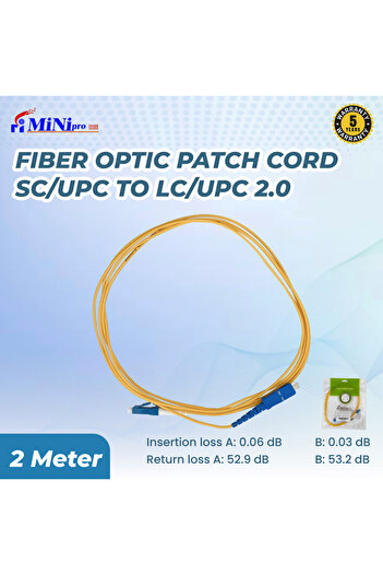Mini pro Fiber Optic Patch Cord SC/UPC to LC/UPC 2.0 | Simplex, Single Mode 9/125,UPC Polish | 2 Meter Cable