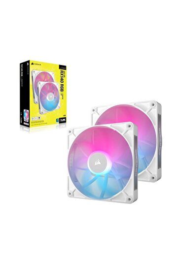 Corsair Set 2 Ventilatoare Corsair iCUE LINK RX140 RGB, iluminare RGB, 140mm, 1700 rpm, PWM (Alb)