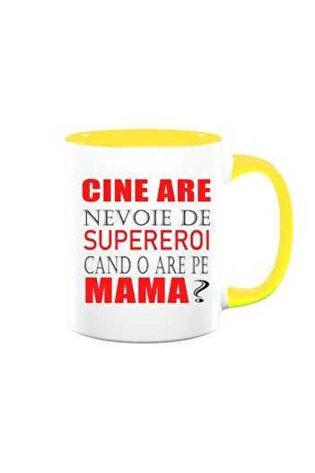 OEM Personalized mug with message: 'Who needs superheroes when you have mom?', Betaprint, white with yel