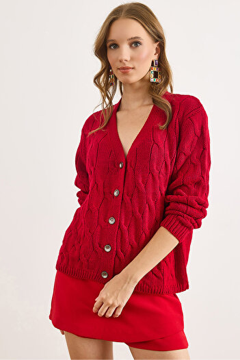 Olalook Women's Burgundy Hair Braided Knitwear Cardigan Hrk-19000298
