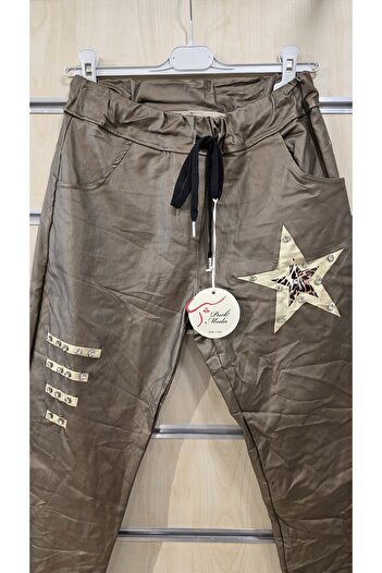 Park Moda Italian Leather Trousers with Stone Detail