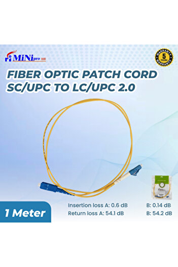 Mini pro Fiber Optic Patch Cord SC/UPC to LC/UPC 2.0 | Simplex, Single Mode 9/125,UPC Polish | 1 Meter Cable