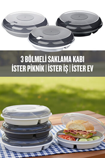 ELDİPA 3-Compartment Storage Container with Air Vent Lid – Dry Food Organizer