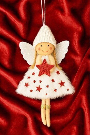 BeySüS Christmas Pine Tree Ornament Snow Angel White Wing Red Star