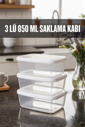 ELDİPA Set of 3 Storage Containers with Sticker Patterned Lids – 850 ml Plastic Food Storage Box
