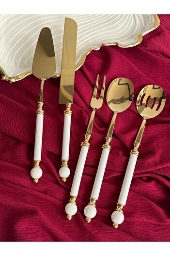 ROSSEV Knob Gold Serving Spoon Set 5 Pieces