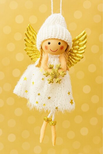 BeySüS Christmas Pine Tree Ornament Snow Angel Gold Wing Gold Snowflake