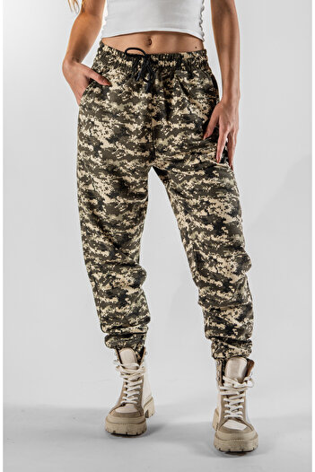 Superbluemexico Women's Camouflage Pattern Elasticated Cuffs Jogger Pants