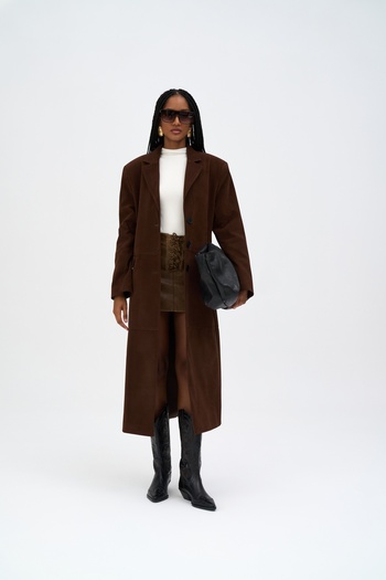 MAİ COLLECTİON Selva Masculine Long Brown Trench Coat