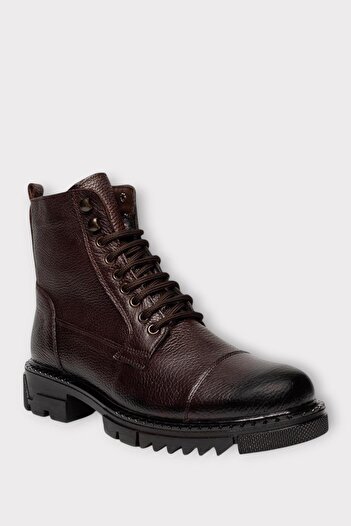Liger Men's Fur Lined Khaki Leather Zippered Anti-Slip Thermo Sole Boots Brown