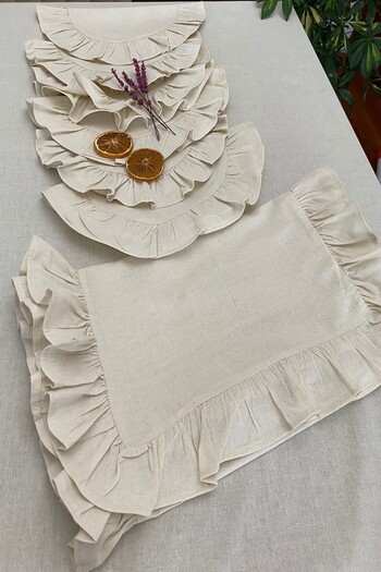 zarafet concept Raw Linen Natural Ruffle Detailed Runner 150X50