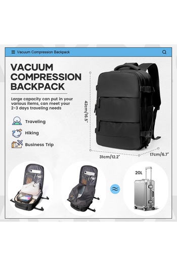 FOXMAG24 Travel backpack, waterproof, unisex, with vacuum, laptop compartment, roomy