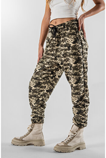 Superbluemexico Women's Camouflage Pattern Elasticated Cuffs Jogger Pants
