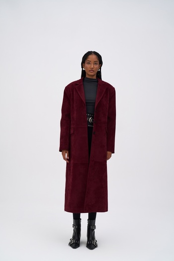 MAİ COLLECTİON Selva Masculine Long Burgundy Trench Coat