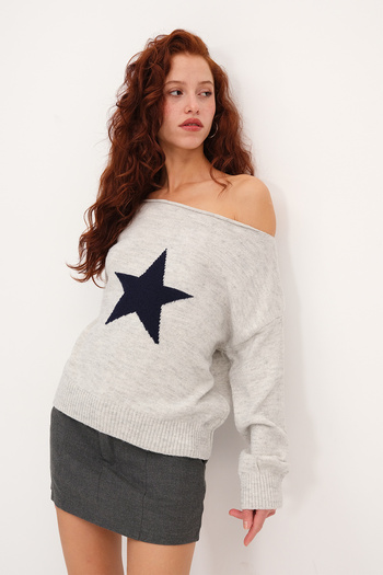 Addax Star Patterned Knitwear Sweater K3482