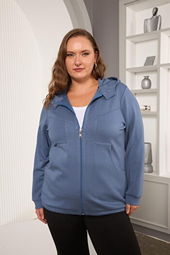RMG Large Size Sweatshirt with Pocket Detail Indigo