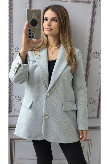 MAXORA SHOP Elegant women's jacket made of striped fabric with removable brooch