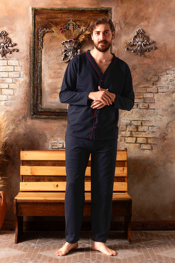 lacelove April Transitional 2 thread button comfortable mold men's cotton pajama set- hospital pajamas