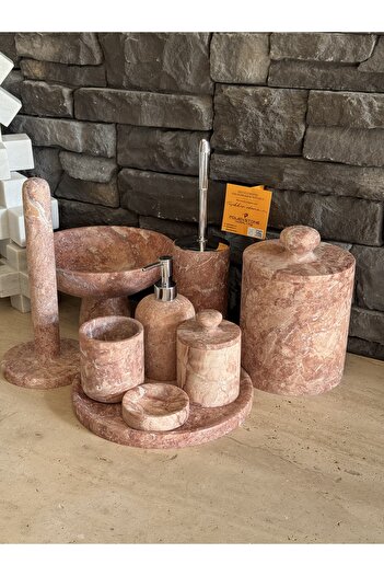 Polen Stone – 9 Piece Red Travertine Natural Stone Bathroom Set
