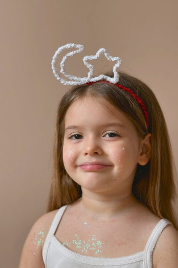 Le Mabelle Red Sequin Crescent Star Girl's Crown