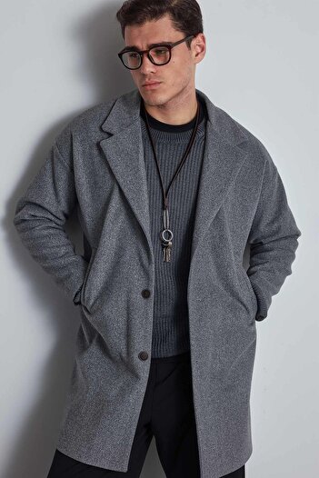 ablukaonline Men's Oversize Italian Cashmere Coat Dark Gray