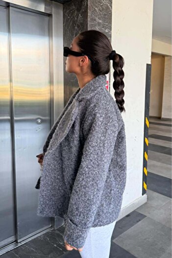 Güneş Gri Cozy Oversize Kaşe Ceket