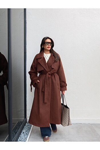 ESRAHELVACI Double Breasted Sleeve Belted Belted Wool Coat