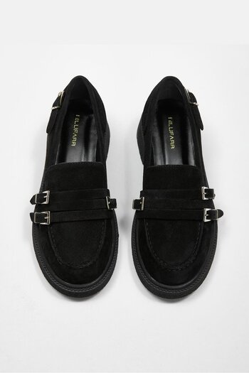 NILUFARR Jayla Black Suede Genuine Leather Women's Loafer