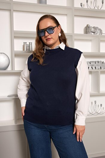 RMG Plus Size Knitwear Sweater Navy Blue