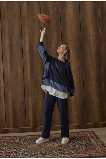 BRTC design Women's Navy Blue Garnished Modal Set