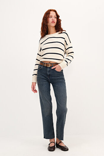 Addax Belted Straight Jean Pants Pn254