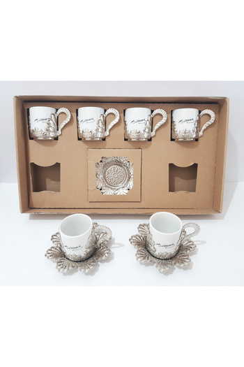 renkli çiçekler Porcelain Cup Set Copper-Plated Porcelain Pouring Coffee Cup with Coaster Plate
