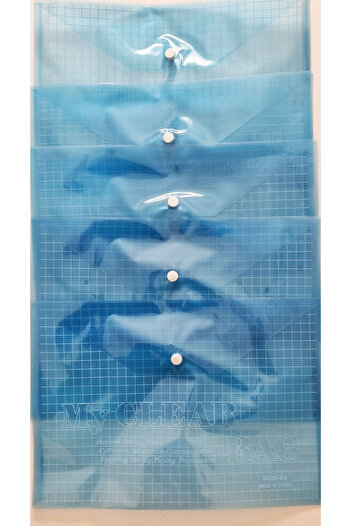 Modellino 5-Piece Thick Pvc Snap File A4 33X23Cm Transparent Snap Envelope File - Blue Color
