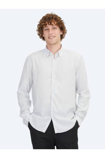Kip White Striped Regular Fit Woven Casual Shirt
