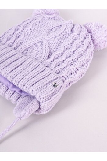 Superbaby Winter hat for girls with two pompoms, purple, tied