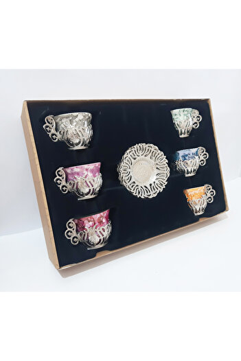 renkli çiçekler Porcelain Cup Set Copper-Plated Porcelain Pouring Coffee Cup with Coaster Plate