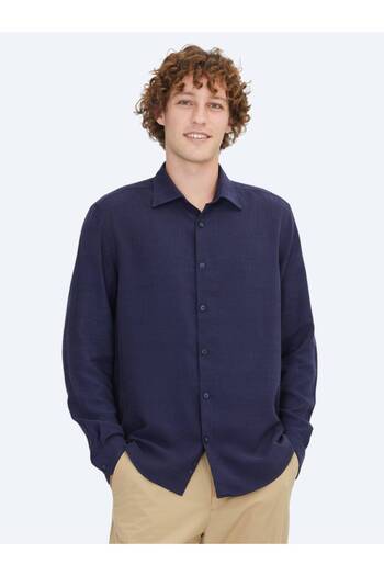 Kip Navy Blue Striped Regular Fit Woven Casual Shirt