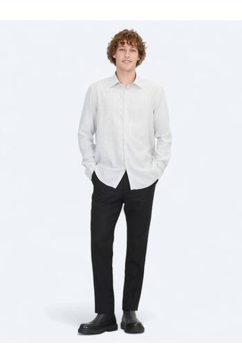 Kip White Striped Regular Fit Woven Casual Shirt