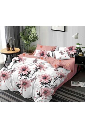 OEM Double Bed Linen Set, 2 persons, Pucioasa, Cotton, Finet, 6 Pieces, Floral Model, White/Pink