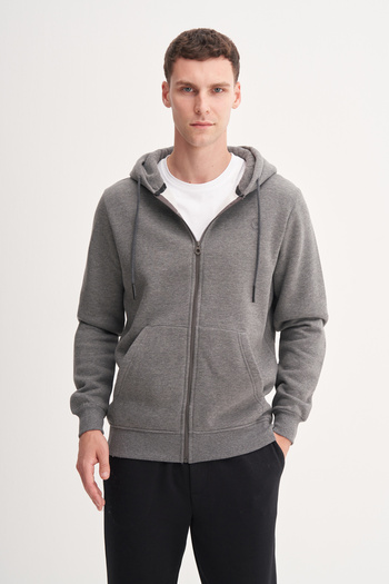 Cazador Raised 3 Thread Fabric Basic Hooded Regular Fit Sweat Cardigan-56170