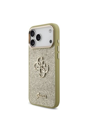 Guess Fixed Glitter Big 4G Metal Frame Case for iPhone 17 Pro Max with Glitter, Gold