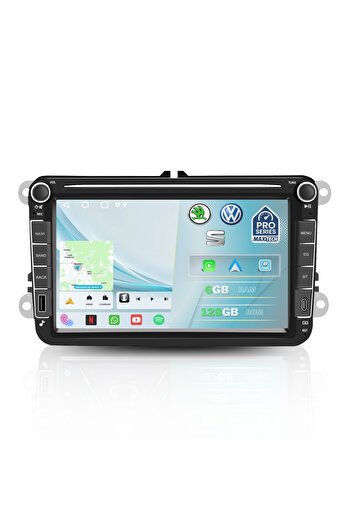 MaxTech Navigatie Volkswagen/Skoda/Seat, Android 15 cu USB si Type-c Frontal, 6GB Ram 128GB Memorie, Carplay