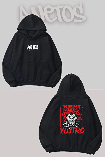 Anetos Hanma Yujiro Baki Back Printed Black Hooded Sweatshirt
