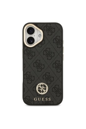 Guess Original iPhone 17 Case 4G Strass Logo with Big Strap Metal Button MagSafe, Black