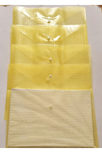 Modellino 5-Piece Thick Pvc Snap File A4 33X23Cm Transparent Snap Envelope File - Yellow Color