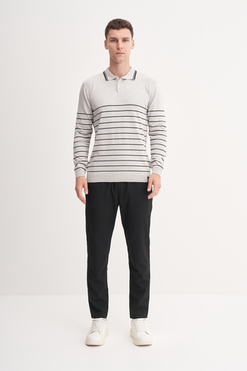Cazador Slim Fit viscose textured basic line detailed polo collar sweater-33020