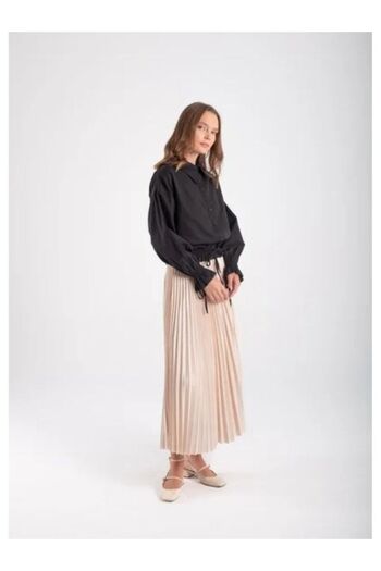 PİNK FLY Women's Basic High Waist Pleated Skirt