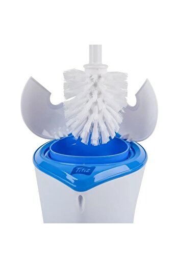 ANTBRO WC Brush Plastic with Automatic Lid, White/Blue, 17x40.5cm