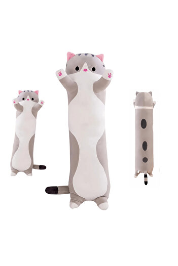 DrKala Plush Toy Long Cat, 50 cm Pillow Type, for kids and adults, Grey