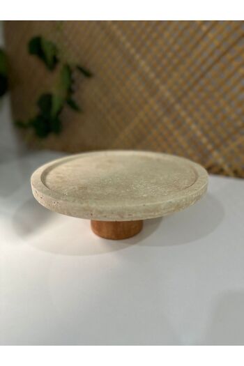 FARALYAHOME Sunumluk Natural Travertine Marble Tray with Natural Legs 25X2 cm